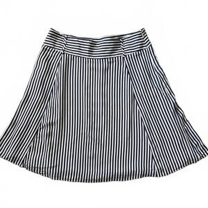 Ann Taylor LOFT Skirt 12 Navy White Stripe A-Line Rayon Flowy Coastal Nautical